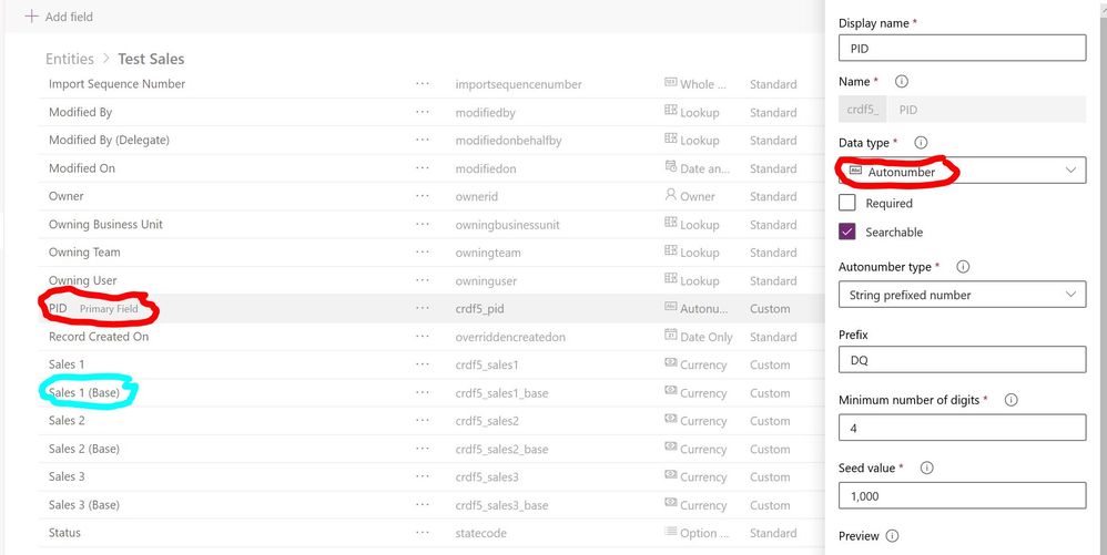 CDS Entity Definiton and Autonumber field (Primary)